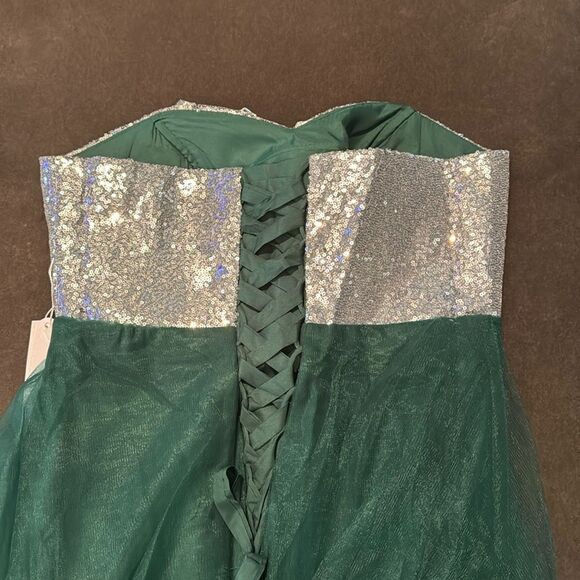 Women’s Green & Silver Full Length Prom Party Dress CorsetBack Size L NWT - Picture 8 of 14